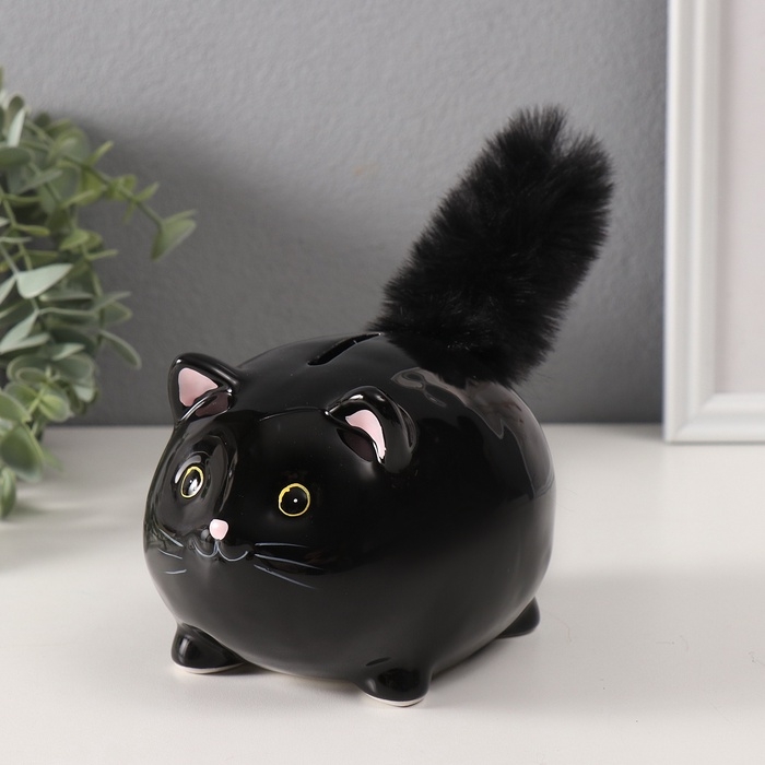 Копилка керамика Копилка керамика "Чёрный котёнок с пушистым хвостом" 11х9х15 см
