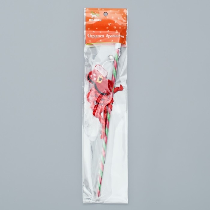 Новый год. Дразнилка-удочка для кошек с бубенчиком  Новый год. Дразнилка-удочка для кошек с бубенчиком "Ботинок", 40 см