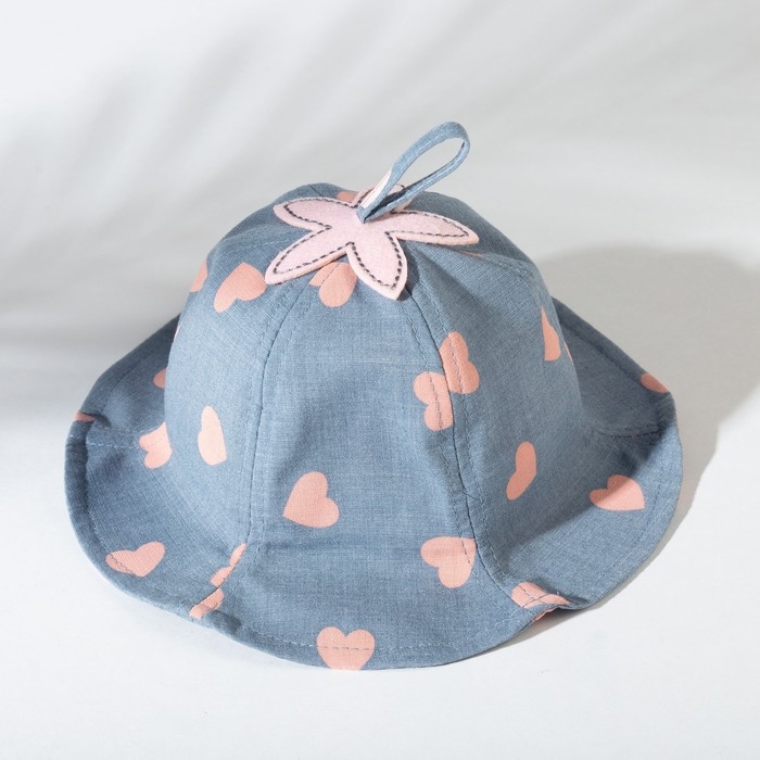 Панама для девочки MINAKU с сердечками, цвет синий, р-р 48 Панама для девочки MINAKU с сердечками, цвет синий, р-р 48