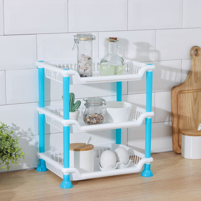 Этажерка настольная 3-х ярусная «Контраст», 21,5×28,5 см, цвет голубой Этажерка настольная 3-х ярусная «Контраст», 21,5×28,5 см, цвет голубой