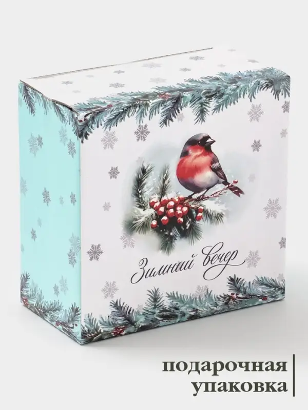 Чайная пара новогодняя &laquo;Зимний вечер&raquo;, 2 предмета: чашка 210 мл, блюдце d=15.5 см, фарфор, белая