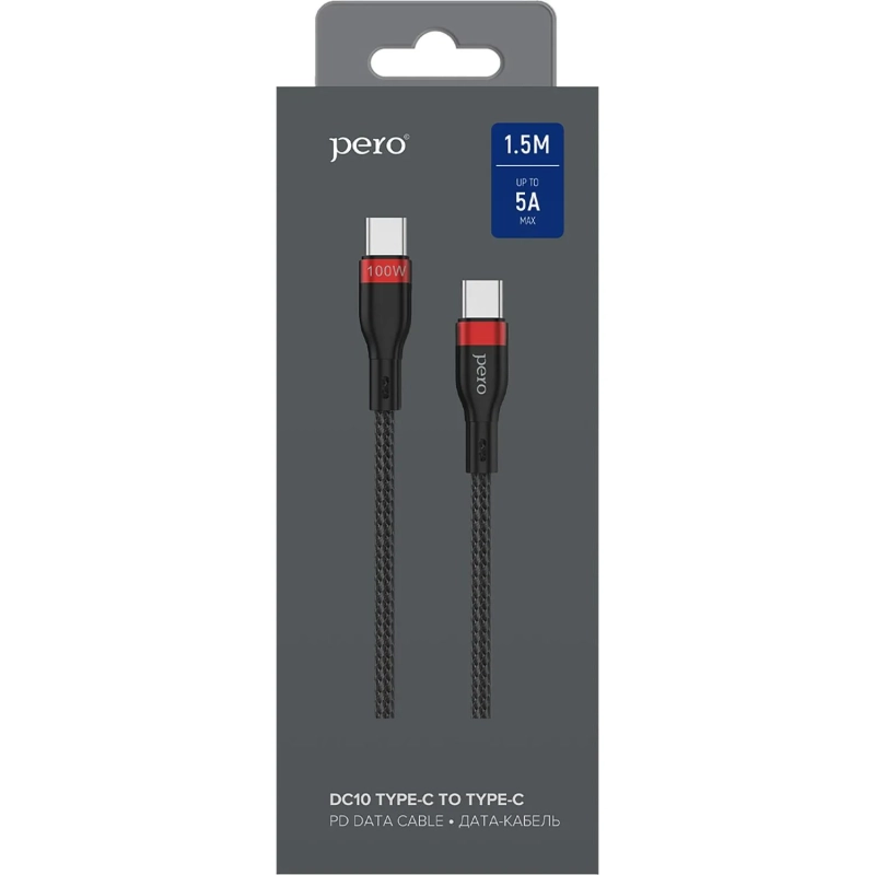 Кабель USB PERO DC-10 PD Type-C to Type-C, 5A, 100W, 1.5m, Black