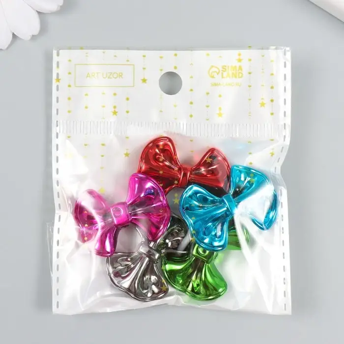 Бусина для творчества пластик "Бант глянцевый металлик" МИКС 3,1х2,3х0,9 см