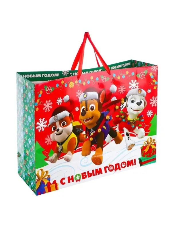 Пакет подарочный новогодний, 61х46х20 см, упаковка, Щенячий патруль