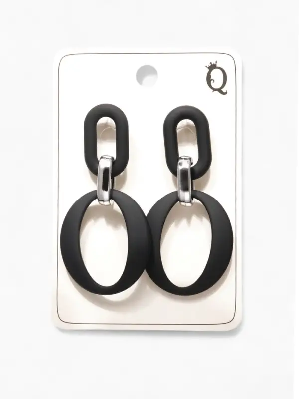 Серьги металл &laquo;Цепь&raquo;, кольцо и овал, 3 звена, серебристо-чёрные