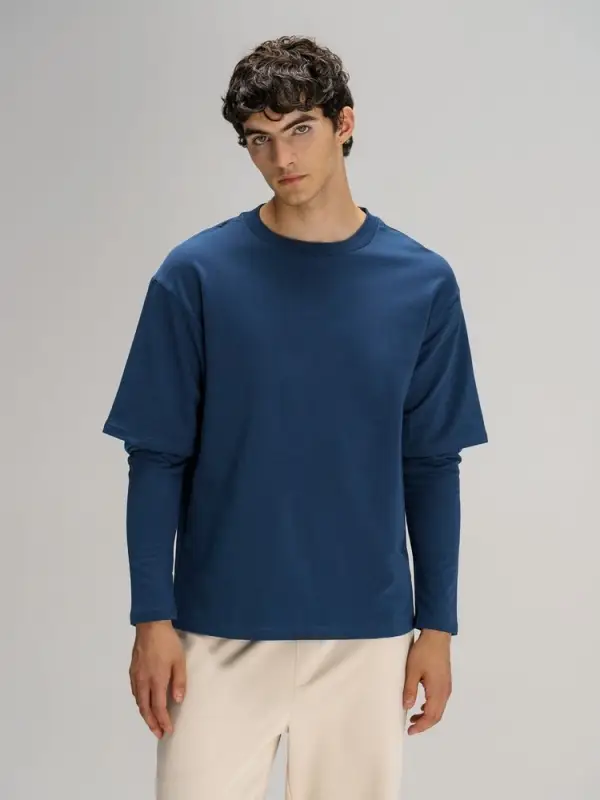 Футболка оверсайз с двойным рукавом Kosmos, темно-синяя, размер XS/S Футболка оверсайз с двойным рукавом Kosmos, темно-синяя, размер XS/S