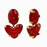 Серьги &laquo;Сердце&raquo; винтаж, красные в золоте