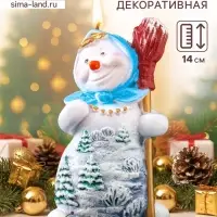 Свеча декоративная &laquo;Снеговик с метлой&raquo; 8&times;6.5&times;14 см, голубой