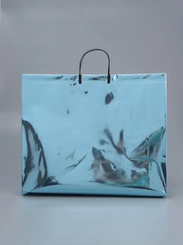 Пакет подарочный ПВХ, голография, голубой, пластиковая ручка, 50&times;42&times;12 см