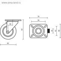 Колесо мебельное, d=65 мм, на площадке, красное