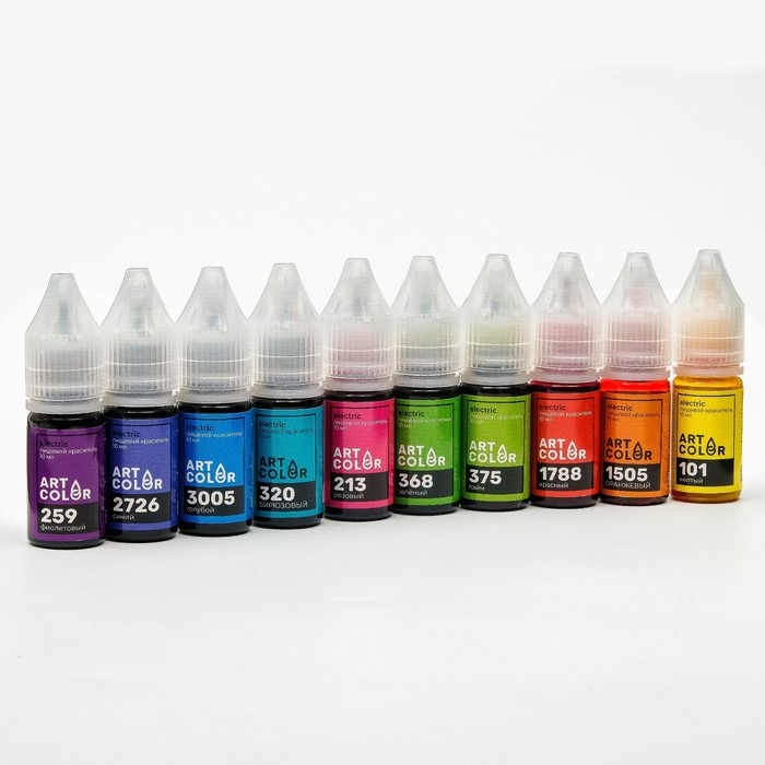 Набор гелевых пищевых красителей Art color electric, микс 10 цветов, 10 мл Набор гелевых пищевых красителей Art color electric, микс 10 цветов, 10 мл