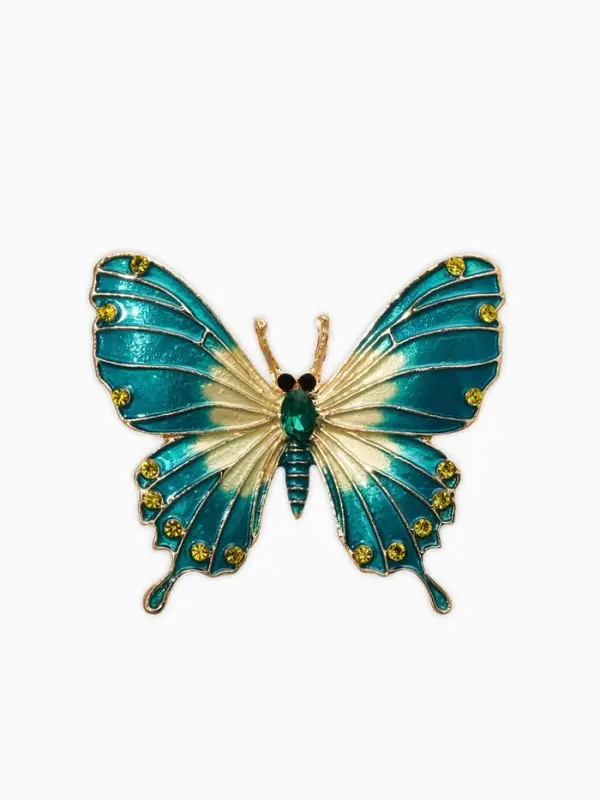 Брошь "Бабочка яркая", цвет зелёный в золоте