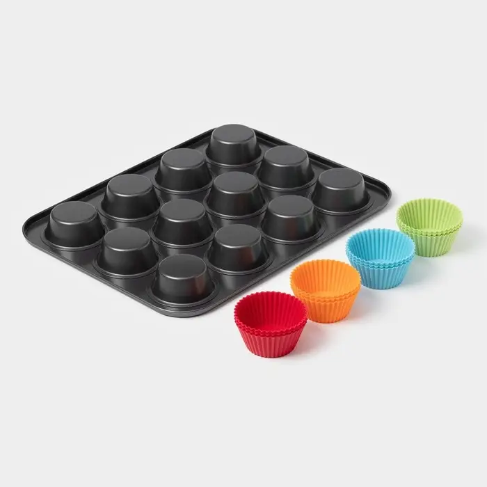 Форма для выпечки Доляна &laquo;Силикон плюс&raquo;, 35&times;26.5&times;2.5 см, 12 ячеек, силиконовые вкладки, антипригарное покрытие, формочки, МИКС