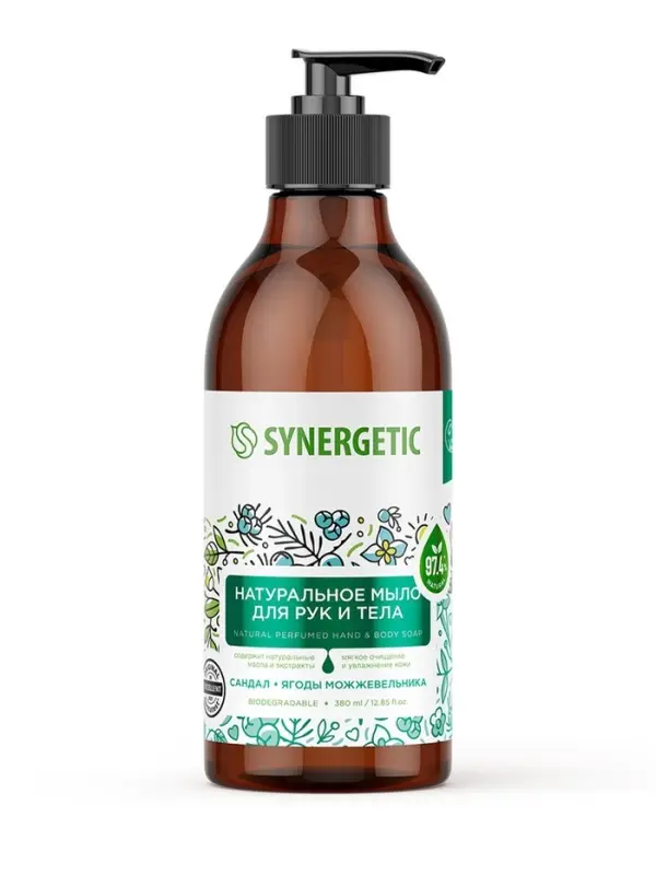 Жидкое мыло Synergetic &laquo;Сандал и ягоды можжевельника&raquo;, для рук и тела, 380 мл