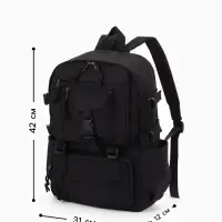 Рюкзак школьный, спортивный, однотонный, 1 отделение, 8 карманов, 31&times;12&times;42 см, чёрный