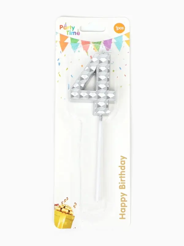 Свеча для торта &laquo;Элемент&raquo;, цифра "4" серебро