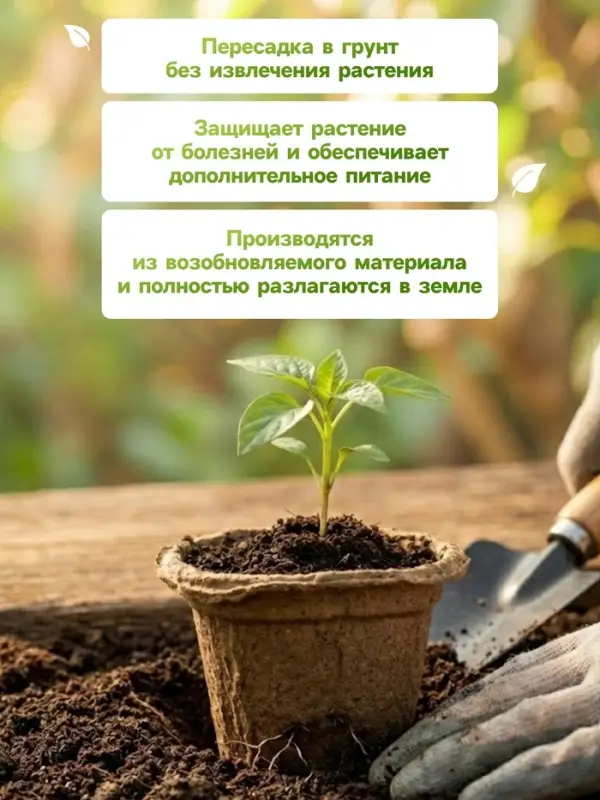 Горшок для рассады, 175 мл, d=8 см, h=8 см, торф, набор 10 шт.