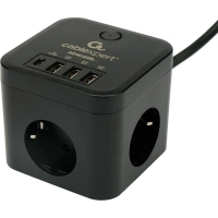 Сетевой фильтр Cablexpert Cube 3р/1,5м, 10А, 3xUSB,черный(CUBE-3-CU3-B-1.5)