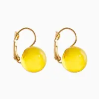 Серьги пластик "Шар №14", цвет янтарный в золоте