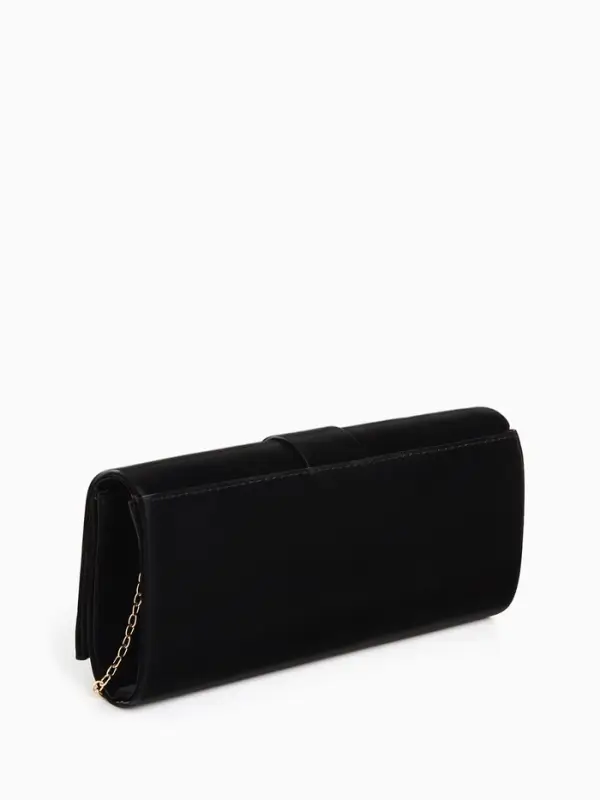 Сумка-клатч женская вечерняя на магните, на цепочке, с золотистой фурнитурой, однотонная, чёрная