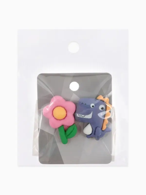 Серьги пластик &laquo;Вкусности&raquo;, динозаврик и цветочек, сине-розовые