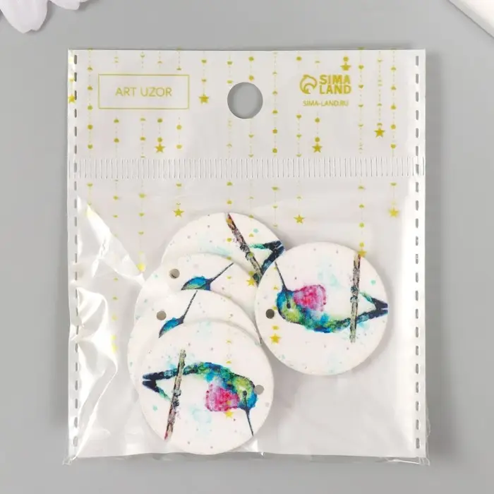 Декор для творчества дерево "Круг. Колибри на веточке" d=3 см