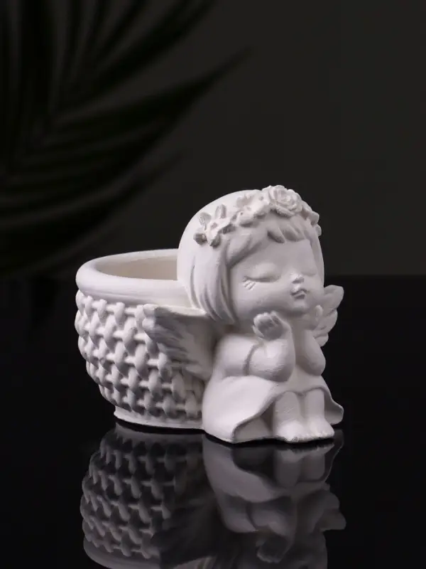 Подсвечник на 1 свечу &laquo;Ангел с корзинкой&raquo;, гипс, 9&times;6.5&times;7 см