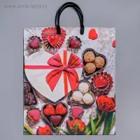 Пакет "Сладкое сердце", полиэтиленовый с пластиковой ручкой, 38 х 45 см, 100 мкм