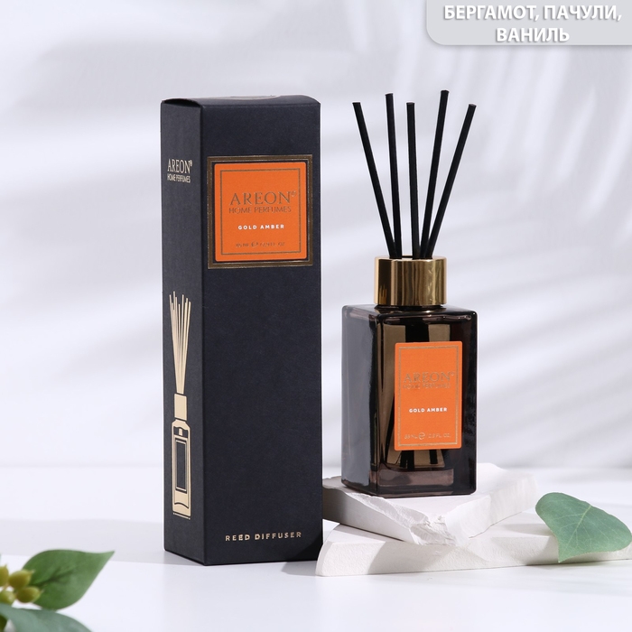 Диффузор ароматический для дома Areon Sticks Premium, 85 мл, Диффузор ароматический для дома Areon Sticks Premium, 85 мл, "Gold Amber"
