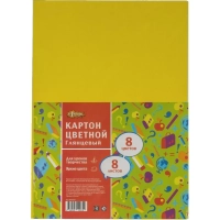 Картон цветной №1School 8л.8цв.А4 мелованный Отличник 3шт/уп(897819)