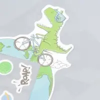 Наклейка на выключатель "Динозавр на велике" окно 8,5х8,5 см, объемная 26х16,5 см