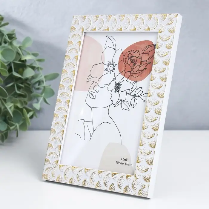 Фоторамка пластик 10х15 см "Фазы Луны" белая с золотом 17,5х12,3 см