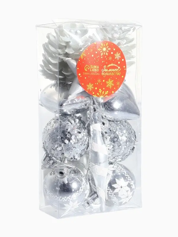 Набор украшений пластик 12 шт Набор украшений пластик 12 шт "Праздничный хоровод" 4 см, серебро