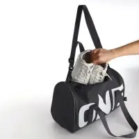 Сумка спортивная на молнии TEXTURA, с подкладкой, длинный ремень, маленький размер, с акцентным принтом, серая