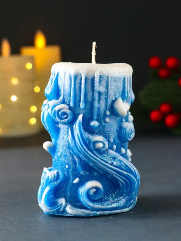 Свеча новогодняя столбик  Свеча новогодняя столбик "Волшебство" синий