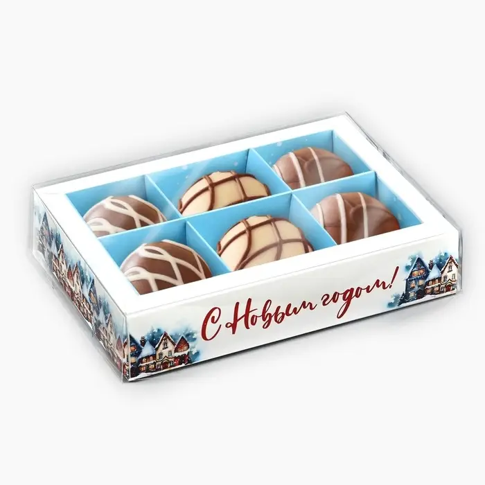 Коробка под 6 конфет новогодняя с ячейками &laquo;Снежный городок&raquo;, 10&times;14.5&times;3 см