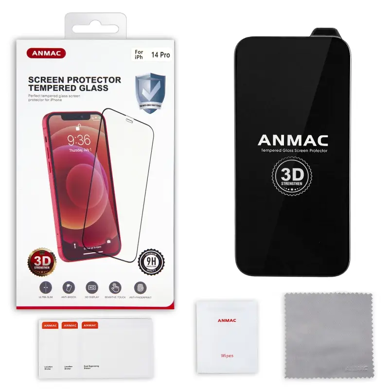 Защитное стекло IPh 14 Pro (6.1) 3D ANMAC черное усиленное  Арт.1137413