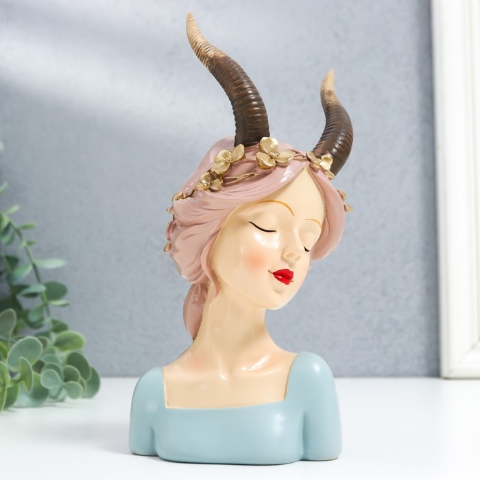 Сувенир полистоун Сувенир полистоун "Девушка с рогами и цветочным венком в волосах" 18х10х7,2 см