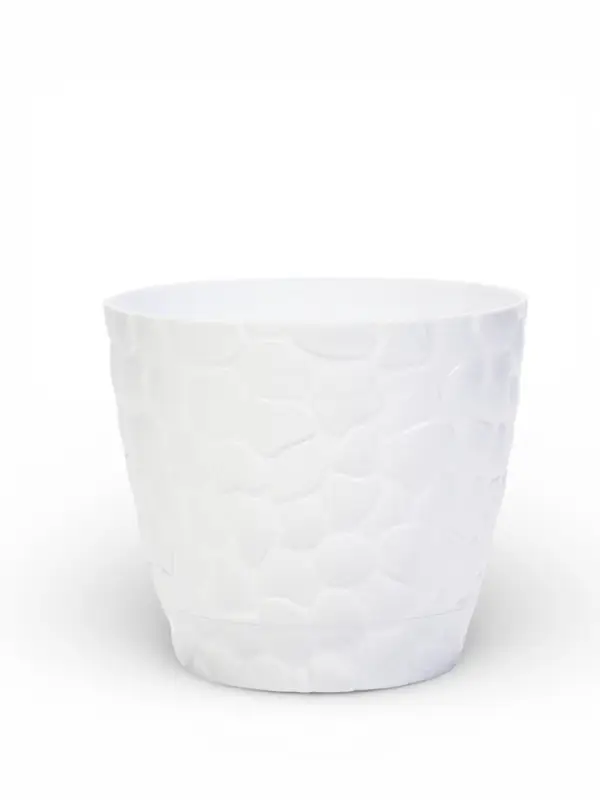Горшок для цветов с поддоном &laquo;Камешки&raquo;, 5 л, пластиковый, белый