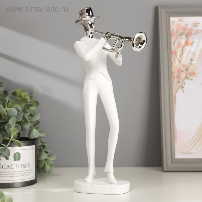 Сувенир полистоун  Сувенир полистоун "Музыкант с саксофоном" белый с серебром 29,5х10,5х13,5 см