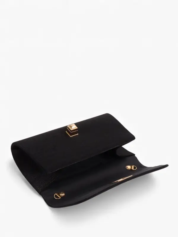 Сумка-клатч женская вечерняя на клапане, на длинной цепочке, однотонная, чёрная