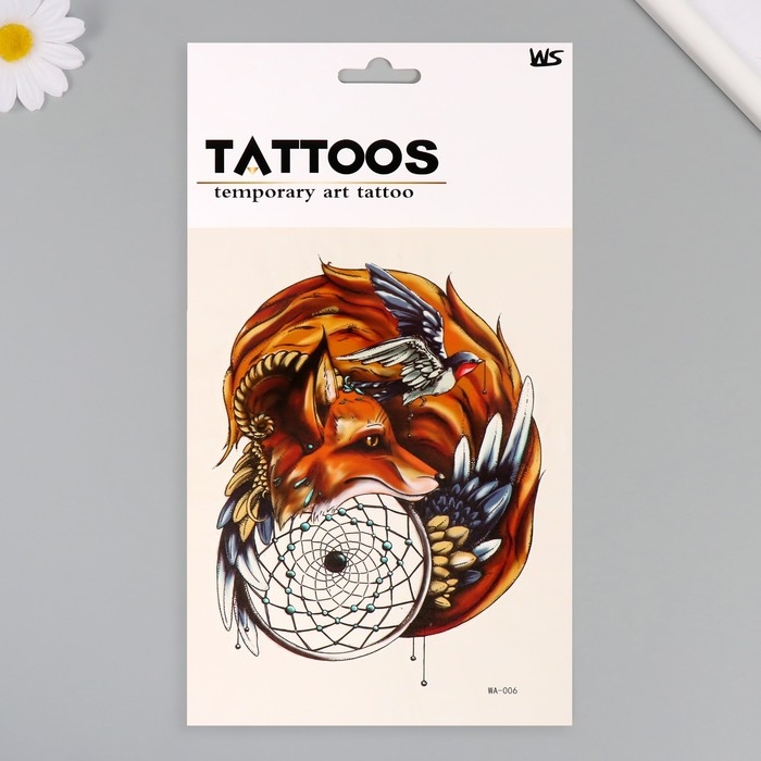 Татуировка на тело цветная Татуировка на тело цветная "Лиса - хранитель снов" 26,1х14,6 см
