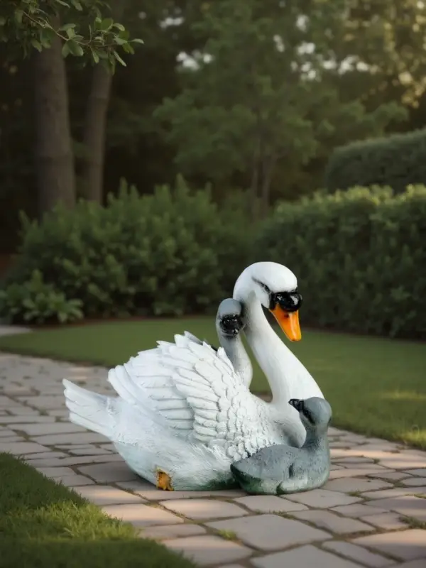 Садовая фигура из полистоуна &laquo;Лебедь с птенцами&raquo;, 23&times;30&times;20 см