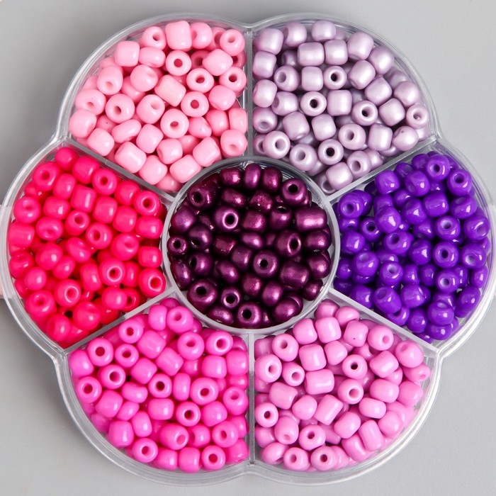 Бисер стекло 6/0 в цветке  Бисер стекло 6/0 в цветке "Закат" цветной 7 цветов х 8  гр 8,2х8,2х2 см