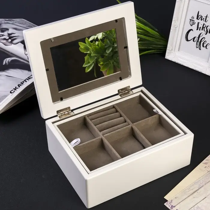 Шкатулка для украшений с фоторамкой 13&times;18 см &laquo;Стиль&raquo;, дерево, с ящиком, белая, 18.5&times;9&times;22.9 см