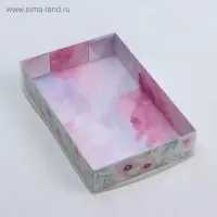 Кондитерская упаковка, коробка для макарун с PVC крышкой, &laquo;Весенний подарок&raquo;, 18&times;12&times;3.5 см