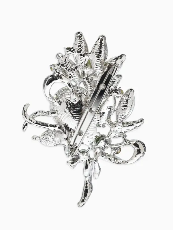 Брошь "Императрица" букет, цвет светло-зелёный в серебре