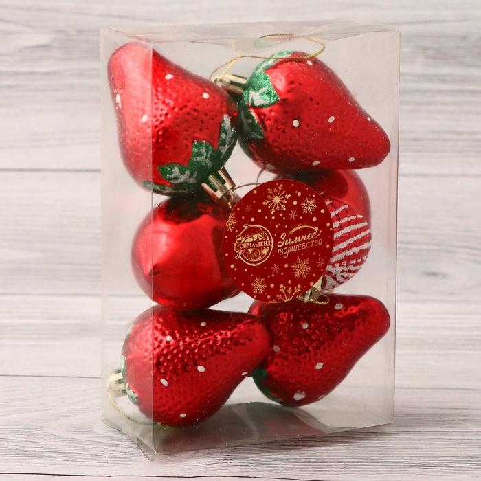 Украшение ёлочное Украшение ёлочное "Клубничное ассорти" (набор 6 шт) 4,5х6 см, красный