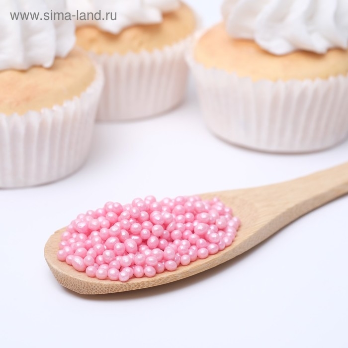 Посыпка кондитерская "Жемчуг", взорванные зерна риса, розовый, 2-5 мм 50 г
