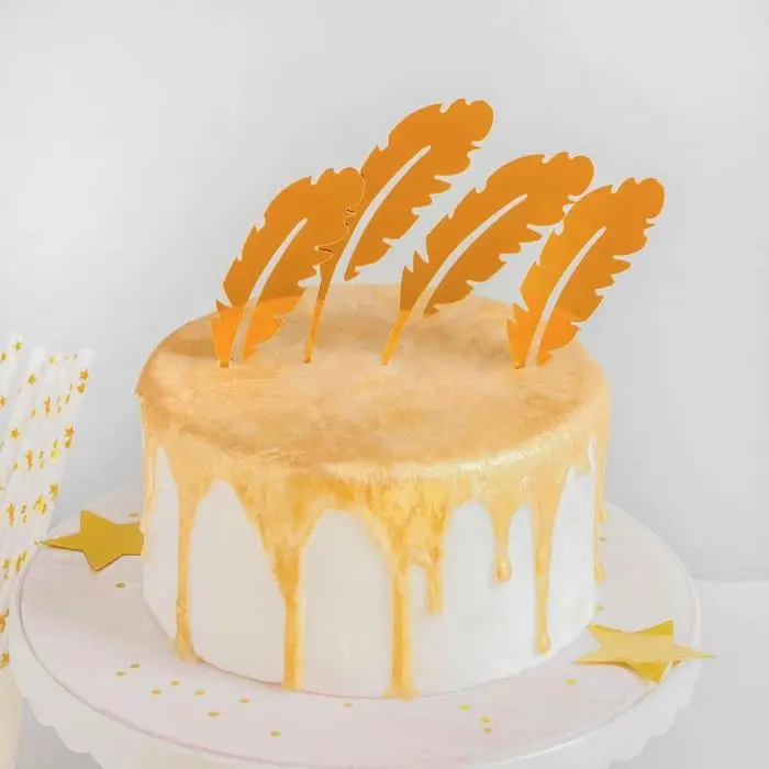 Набор топперов для торта «Перо», 4 шт, цвет золотой Набор топперов для торта «Перо», 4 шт, цвет золотой